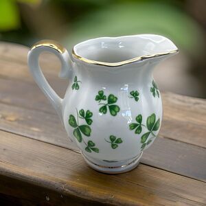 Rare Lefton Shamrock Small Pitcher/Creamer Japan 1950s 4 inches #03168 Sticker